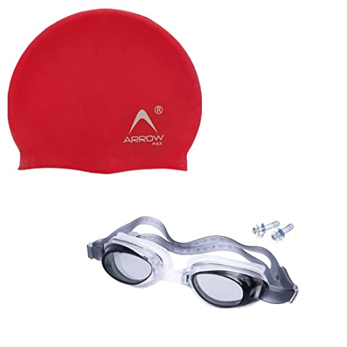 swimming kit of goggles,cap,earplug & noseplug set- Ideal for all age group | silicone non slip | easy to carry and skin friendly (RED/BLACK) - Gymom Wellness Warehouse 
