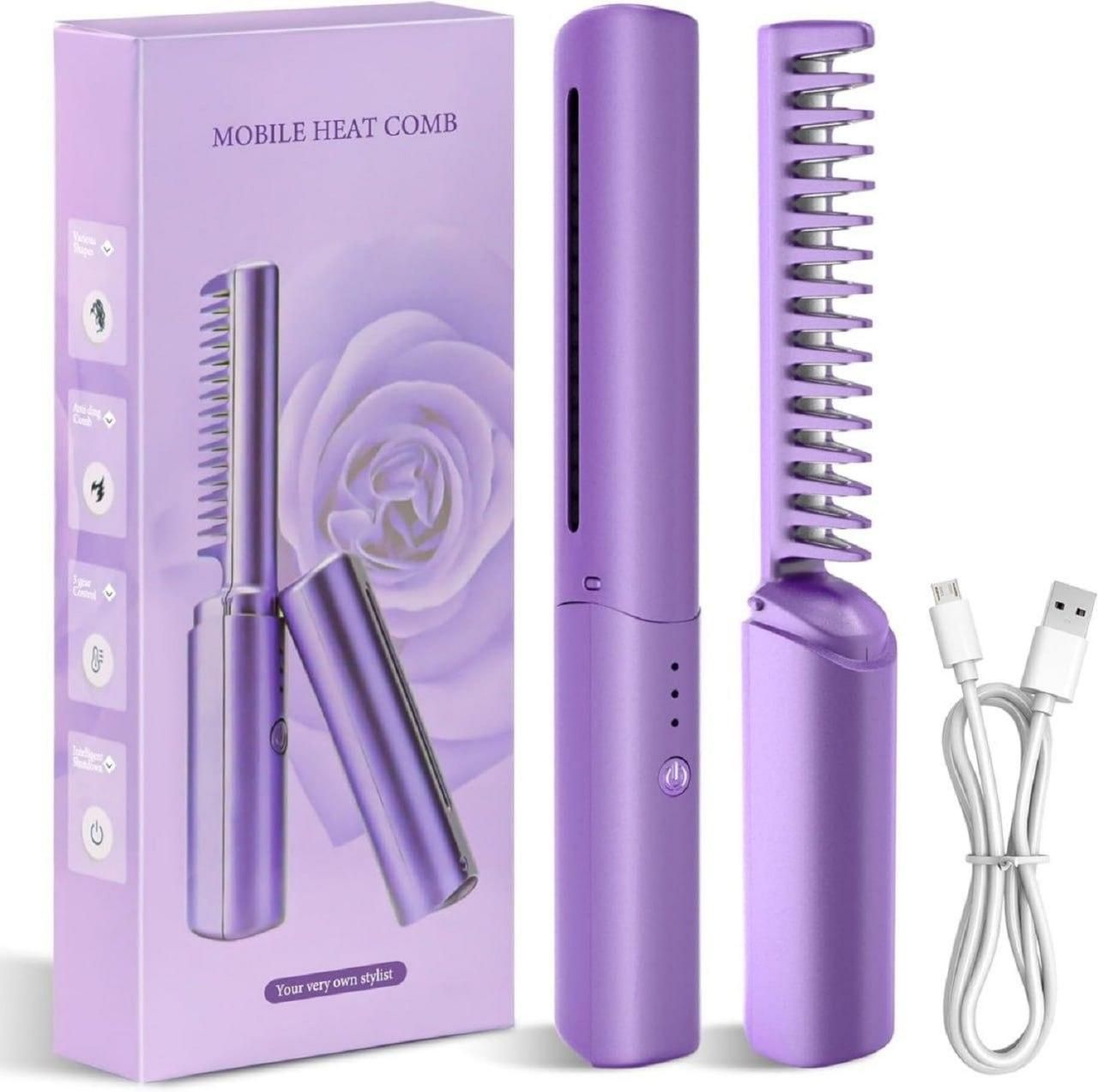 Meneflix Portable Mini Hair Straightener Cordless Rechargeable Mini Adjustable Hair Straightener Hot Comb - Gymom Wellness Warehouse 